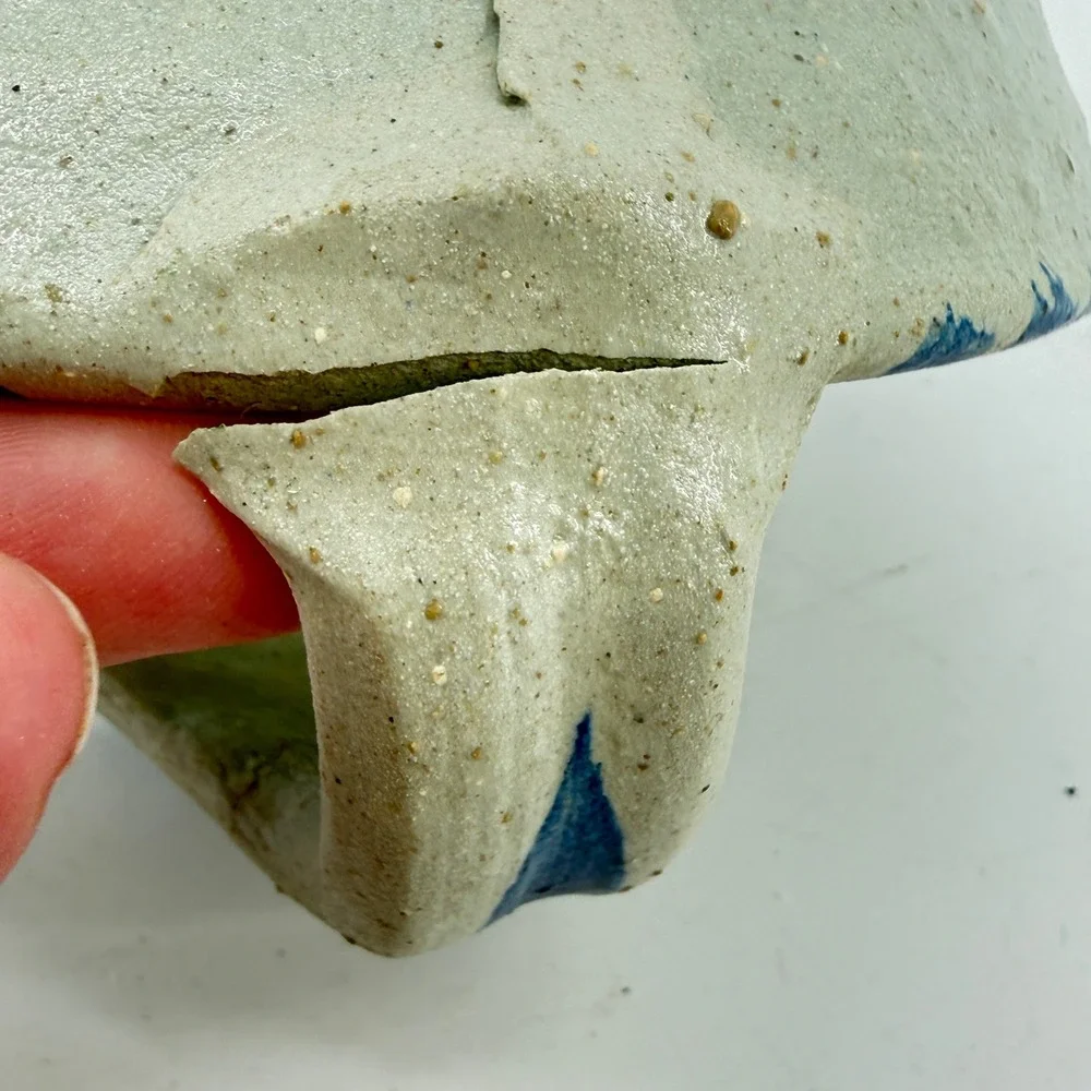 Williamsburg Pottery Stoneware Chamberstick Floral Salt Glaze Candle Holder Blue